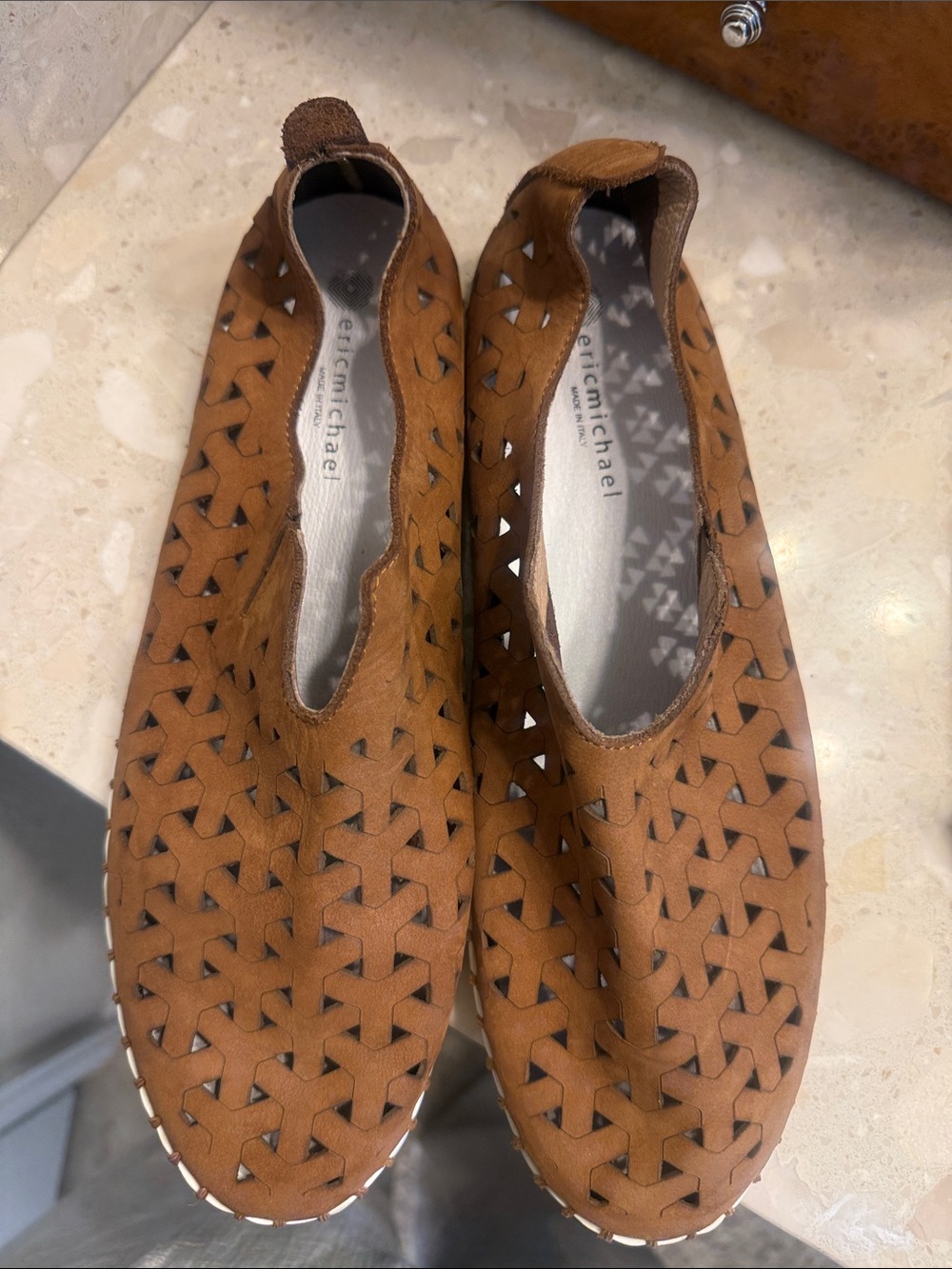 Eric Michael Tan Woven Slip-On Mules